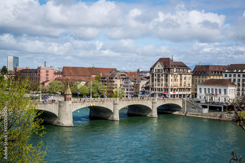 Mittlere Brücke or the Middle Bridge over the Rhine river, Basel, Switzerland