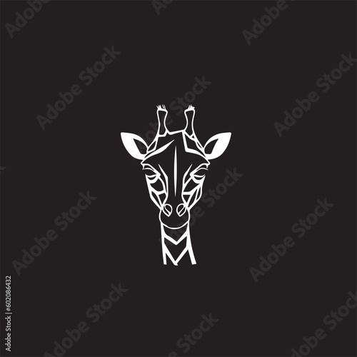 Cute cartoon trendy design giraffe in logo, doodle style. African animal wildlife vector illustration icon. Black and white. © Alexey