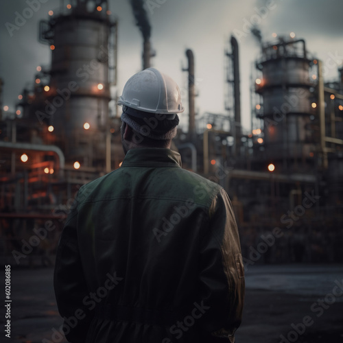 Workers are working in an oil refinery.AI generated