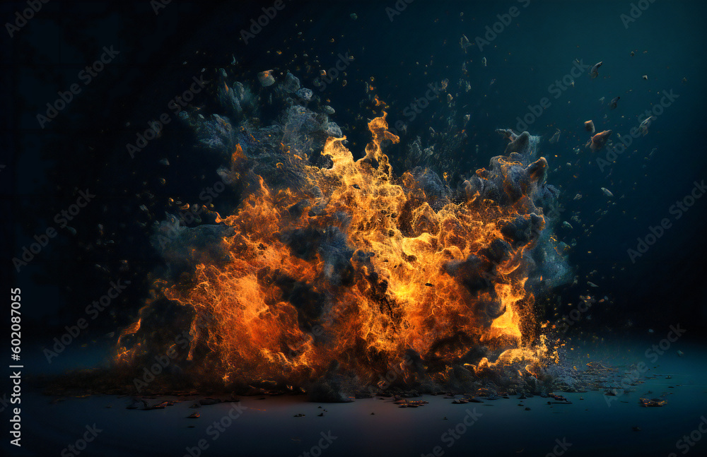 fire exploding on the black background