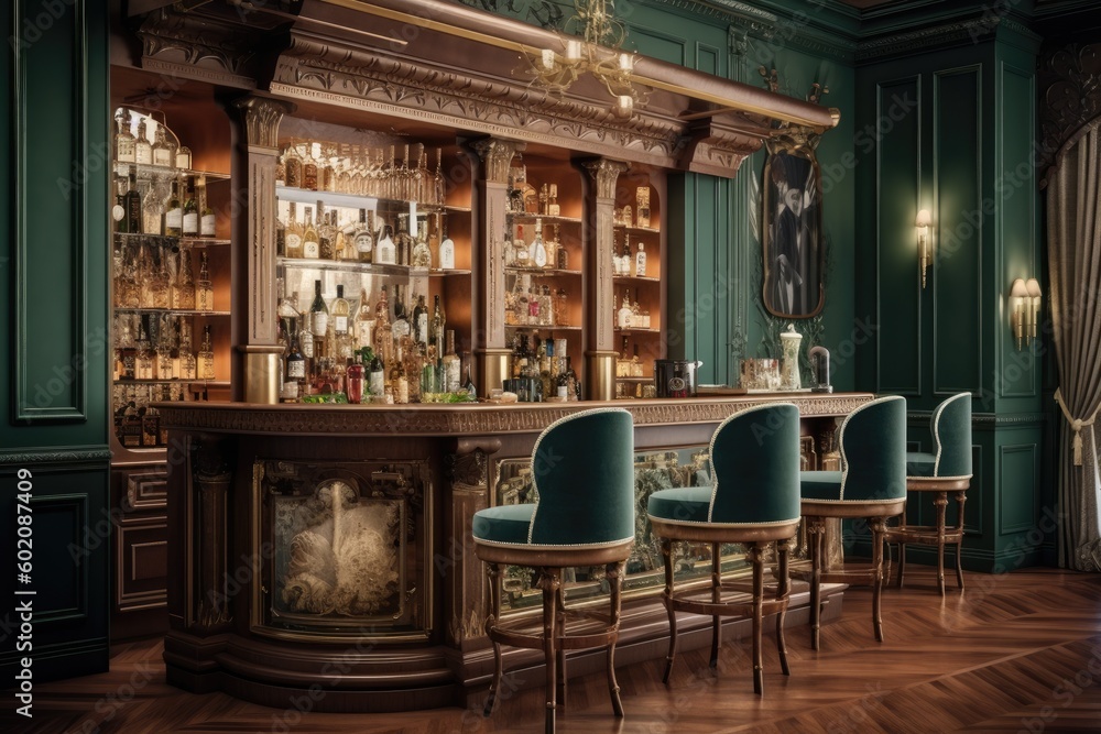 Classic bar with elegant finishes and ornate details, providing a touch of luxury and sophistication - Generative AI