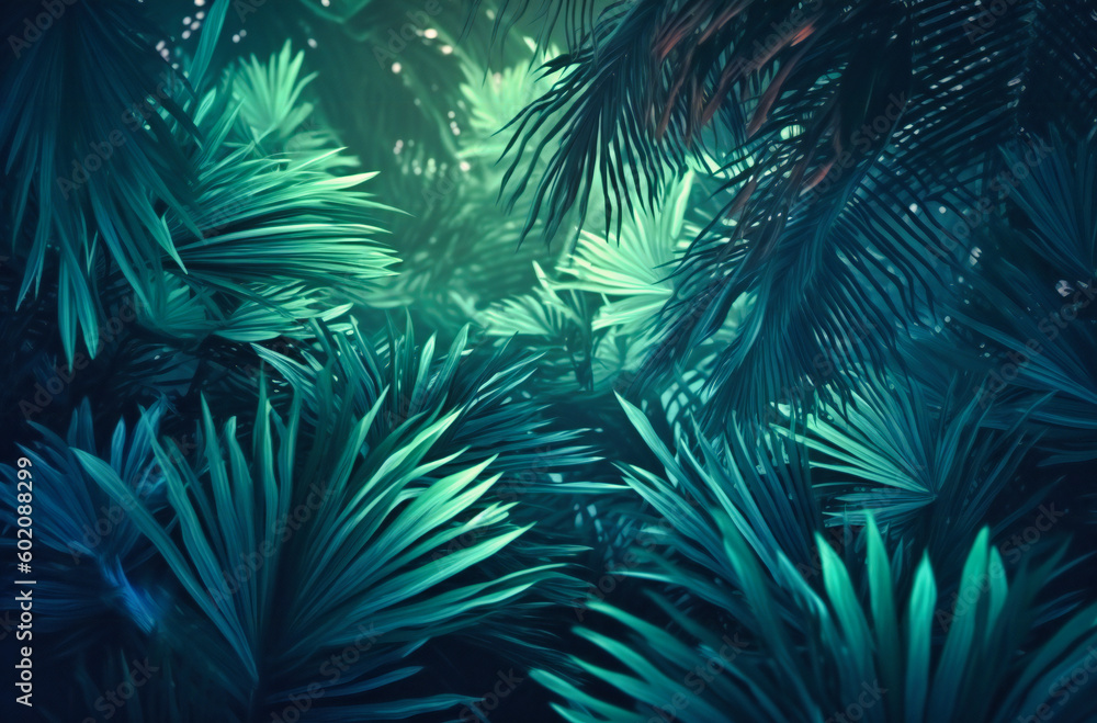 green palm leaves in space