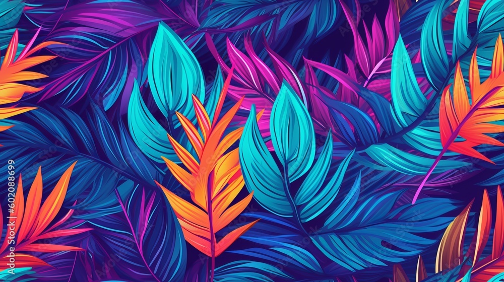 Seamless tropical neon leaves pattern Seamless tropical neon leaves pattern