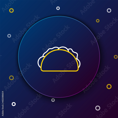 Line Taco with tortilla icon isolated on blue background. Traditional mexican fast food menu. Colorful outline concept. Vector