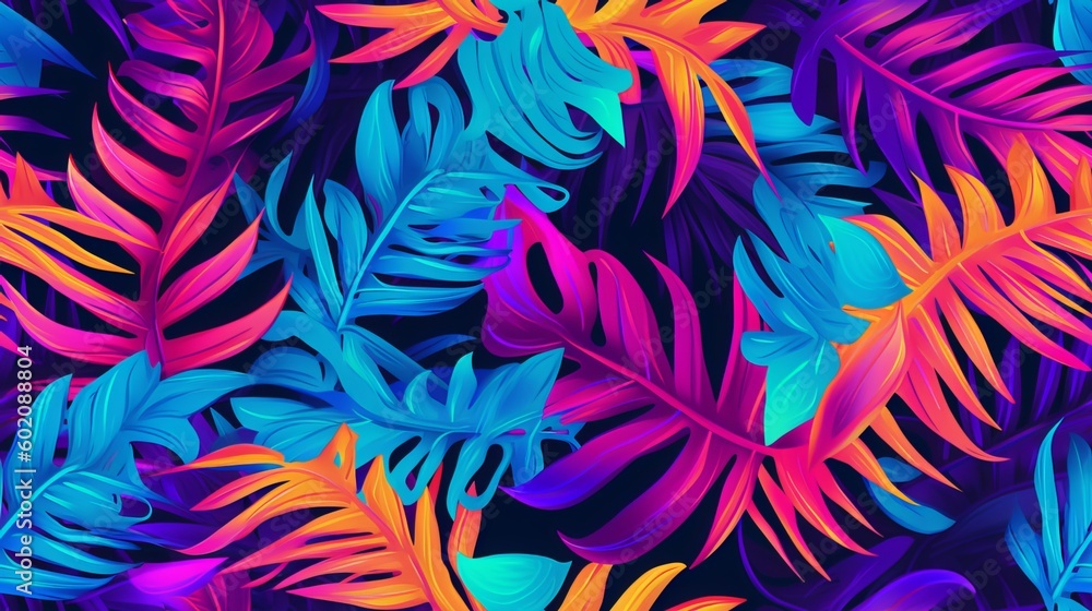 Seamless tropical neon leaves pattern Seamless tropical neon leaves pattern