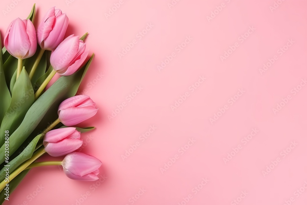blooming tulips on pink background, ai generated, Generative AI blooming tulips on pink background, ai generated, Generative AI