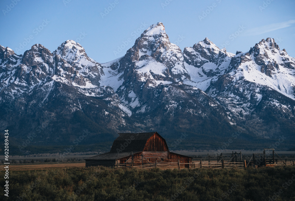 John Moulton Barn in Grand Teton National Park on Mormon Row during sunrise. John Moulton Barn in Grand Teton National Park on Mormon Row during sunrise.