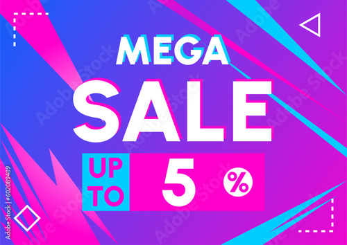 mega sale up to 5 percent off special offer banner pink blue light