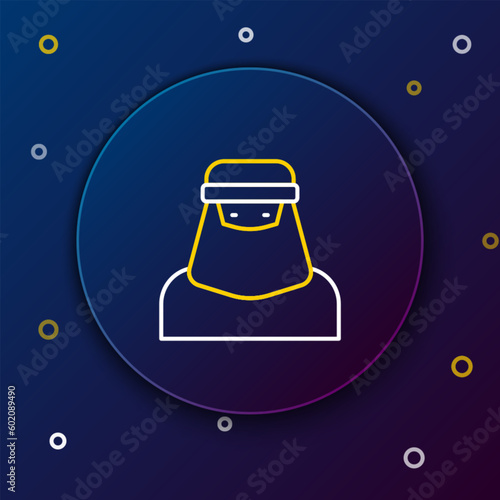 Line Muslim woman in niqab icon isolated on blue background. Colorful outline concept. Vector