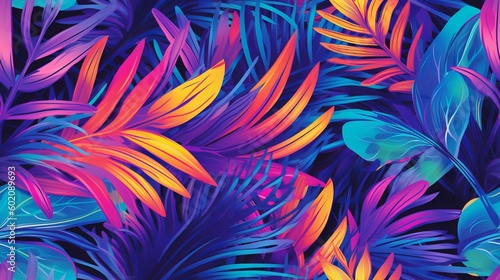 Seamless tropical neon leaves pattern