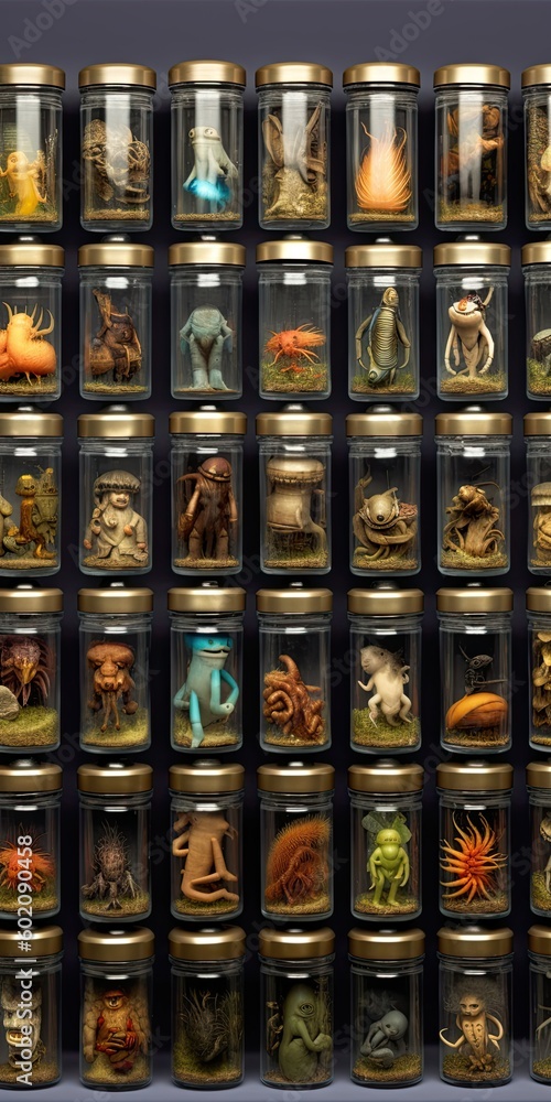 Laboratory jars with different rare specimens. Generative AI