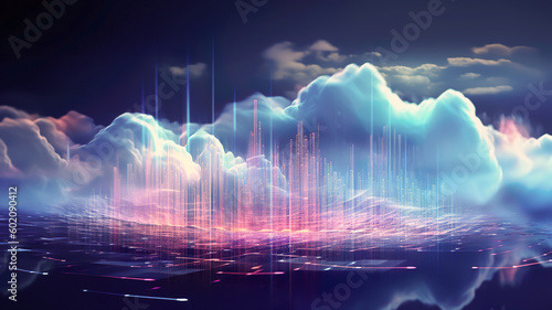 Cloud networks concepts with colorful digital art surrealism.futuristic of metaverse.paradise visualizing imaginations.generative ai technology