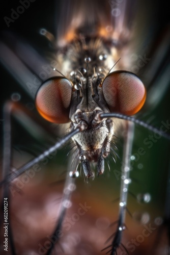 A close-up macro of a mosquito with selective focus, generated and enhanced by humans. (Generative AI) © HandmadePictures