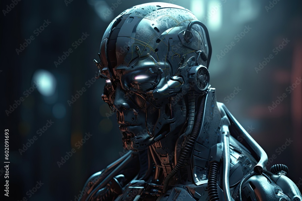 Human-Machine Hybrid: A Sci-Fi Vision of a Futuristic Cyborg Soldier. Generative AI