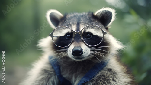 Specs & Whiskers: A Quirky Raccoon Posing with Glasses. Generative AI