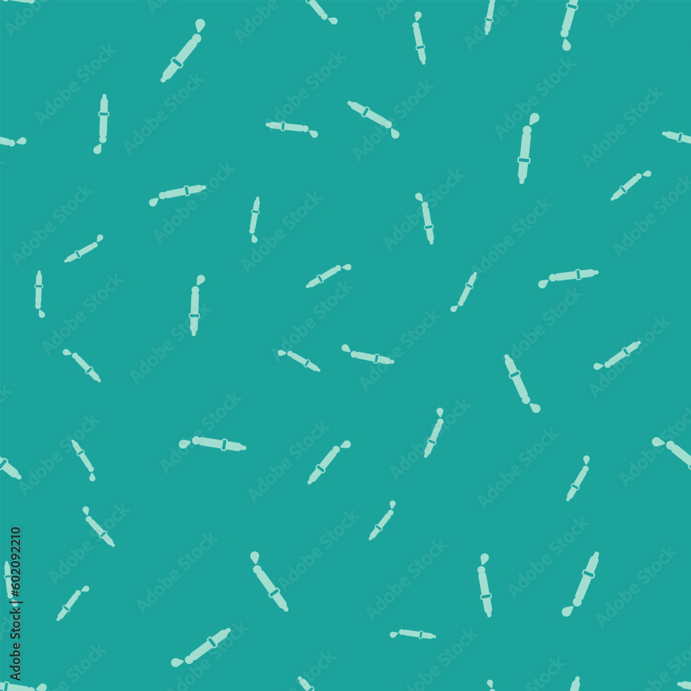 Green Pipette icon isolated seamless pattern on green background. Element of medical, chemistry lab equipment. Pipette with drop. Medicine symbol. Vector Green Pipette icon isolated seamless pattern on green background. Element of medical, chemistry lab equipment. Pipette with drop. Medicine symbol. Vector