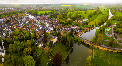 Aerial view of Wallingford, a historic market town and civil parish located between Oxford and Reading on the River Thames in England