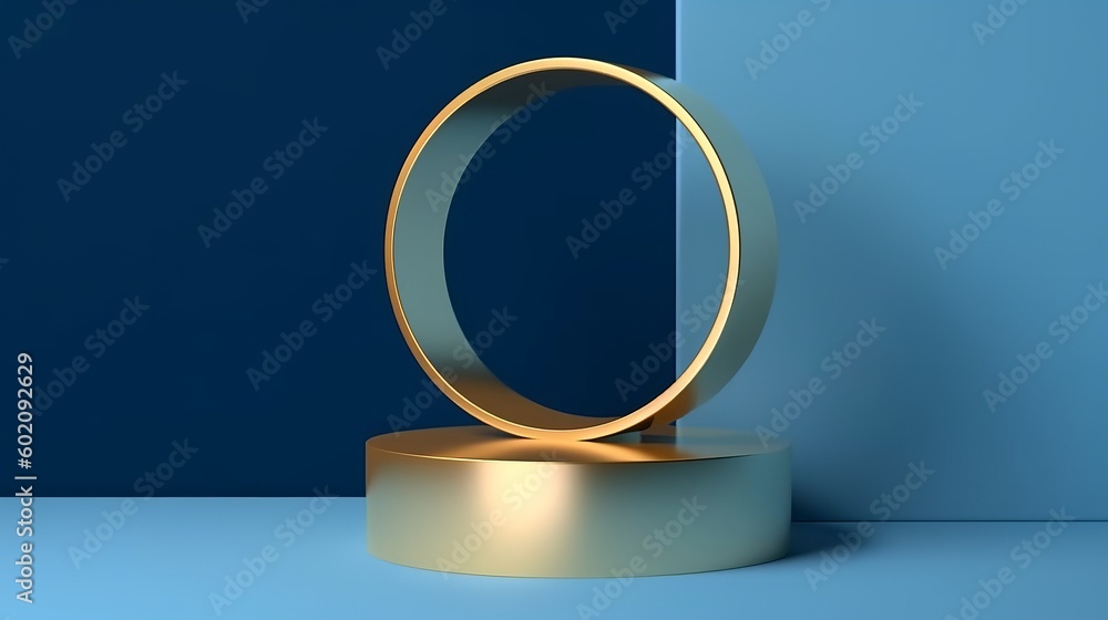 Empty Blue Cylinder Podium with Gold Border Empty Blue Cylinder Podium with Gold Border