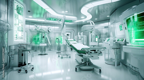 Equipment and medical devices in hybrid operating room, Surgical procedures , operating room of Future Generative AI