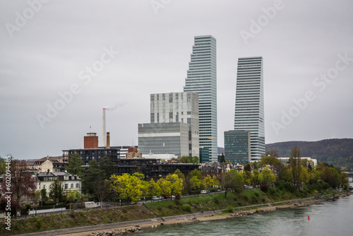 Roche Towers Building 1 and Building 2 skyscrapers designed by Architecture firm Herzog and de Meuron, Basel, Switzerland photo