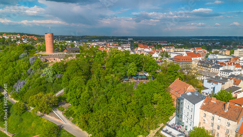 Aerial view of klimek tower in Grudziadz, Poland