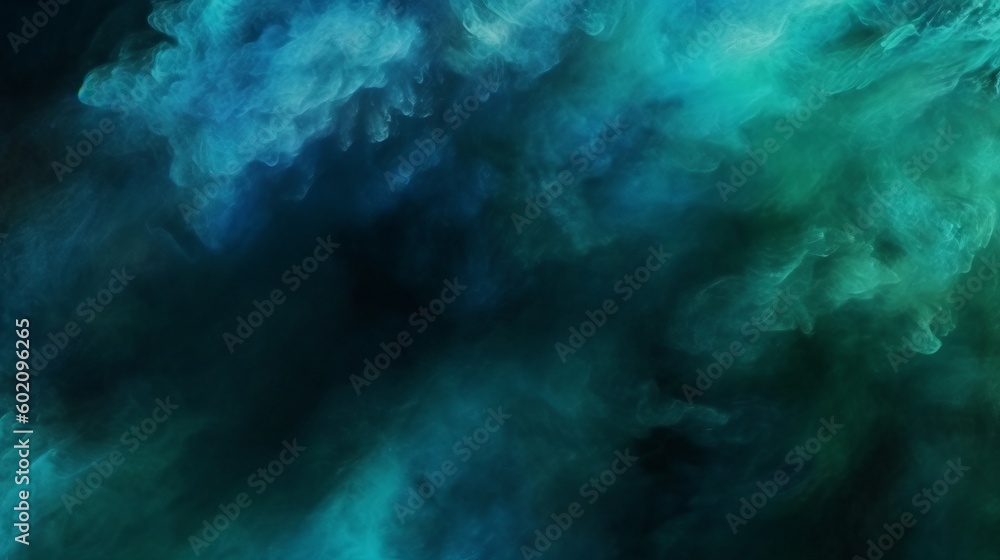 Color Mist: Shiny Blue Green Haze Texture on Dark Abstract Background. Generative AI.