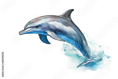 one jumping dolphin is isolated on a white background. Mammal marine animal. Generative AI