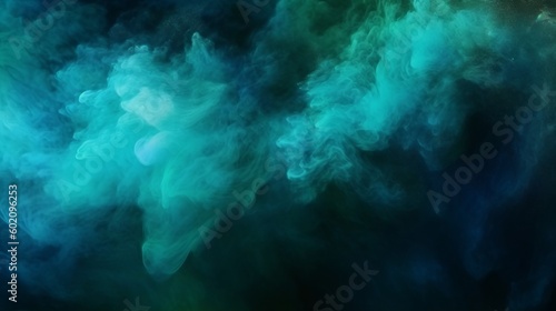 Color Mist  Shiny Blue Green Haze Texture on Dark Abstract Background. Generative AI.