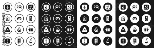 Set Chemical formula, Electronic scales, Poison in bottle, Cracked flask, Medical thermometer, Test tube and, rubber gloves and Triangle warning toxic icon. Vector