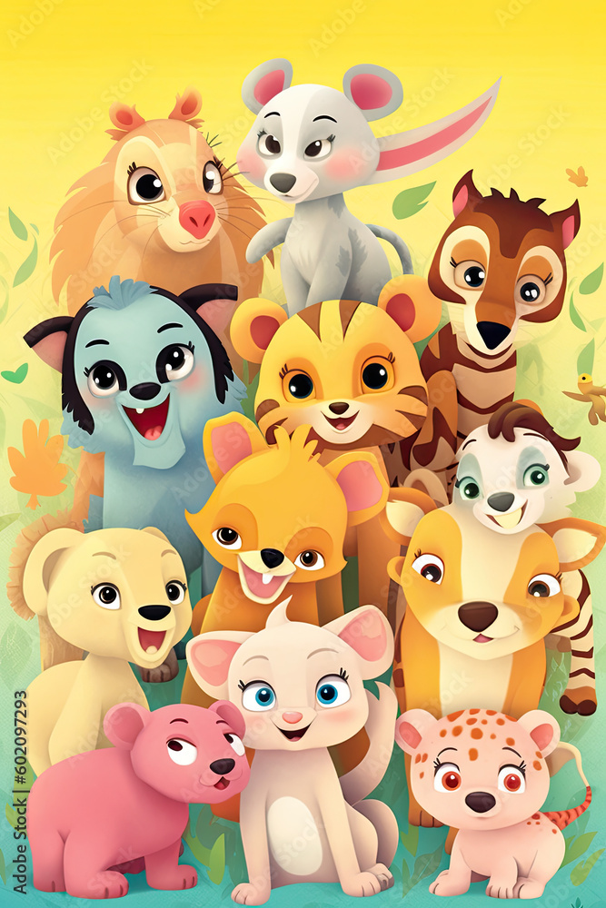 Obraz premium set of funny cartoon animals, AI Generative