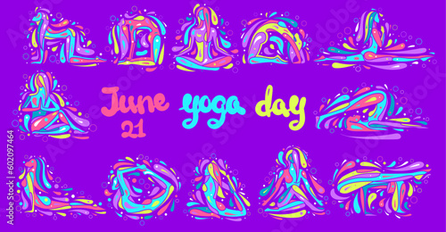 June 21 yoga day bright poster