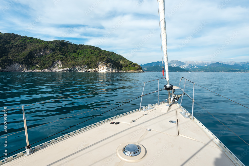 Mediterranean sea on a sailing boat in Italy Mediterranean sea on a sailing boat in Italy