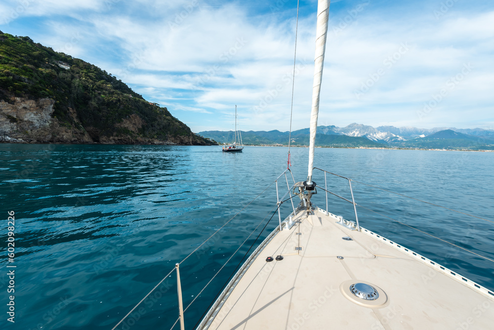 Mediterranean sea on a sailing boat in Italy Mediterranean sea on a sailing boat in Italy