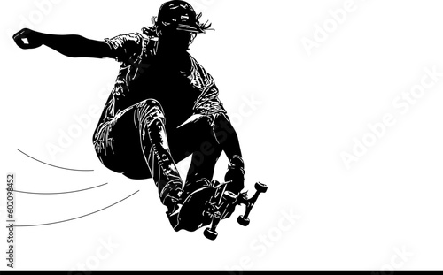 Skateboarding Prodigy: Silhouette Vector Illustration of a Boy Mastering Stunts