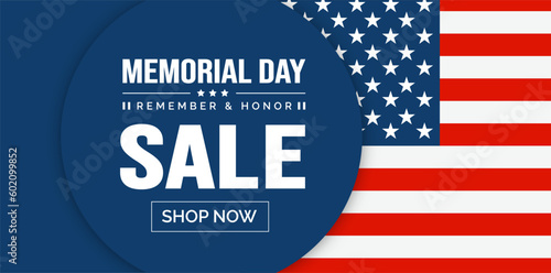 Memorial day sale vector banner template. Memorial Day sale Background or banner design template with USA flag Vector. Remember and Honor.  National American holiday illustration.
