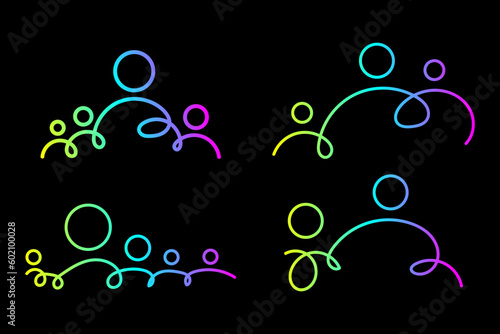 People line logo. Modern gradient line icon. Group of people abstract logo. Vector illustration on black background.