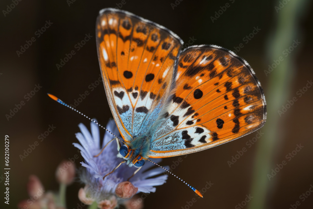 Fototapeta premium Schmetterling mit Blumenvordergrund