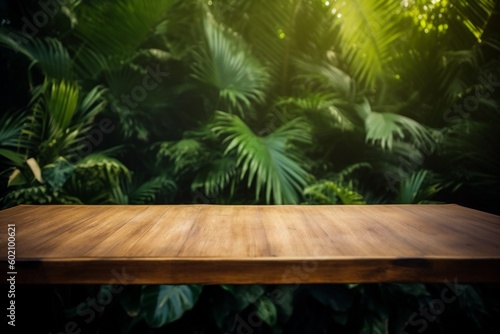 color up leaf design wooden green platform podium space mock palm. Generative AI.