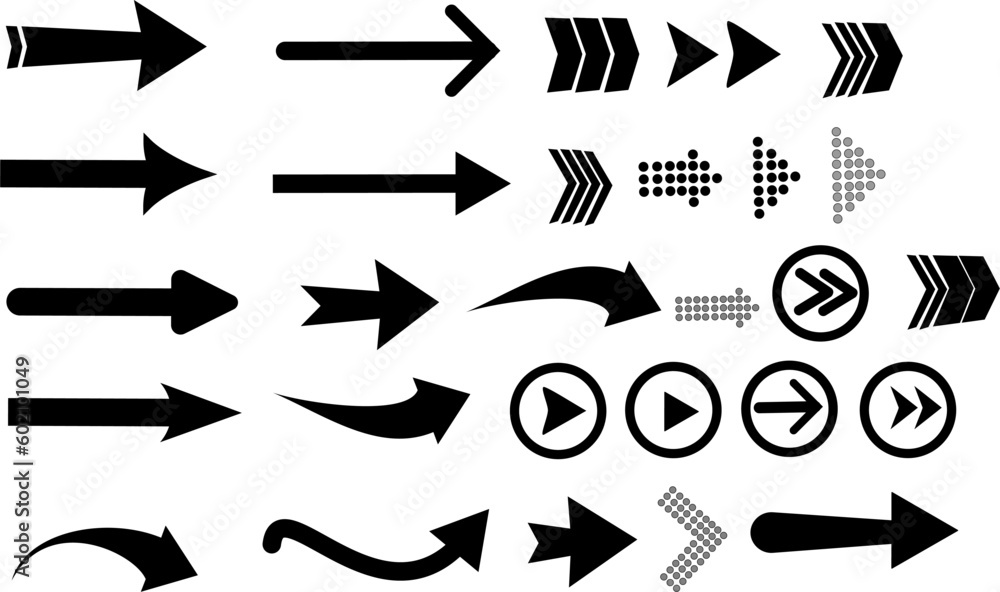 Set of new style black vector arrows isolated on white. Vector icon arrow. Arrows vector illustration collection. Replaceable vector design. - obrazy, fototapety, plakaty 