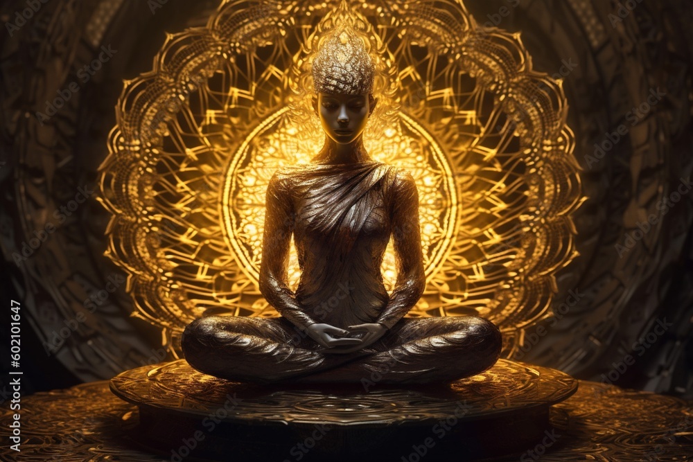 meditation pose yoga silhouette chakra zen spiritual energy aura peace. Generative AI. - obrazy, fototapety, plakaty 