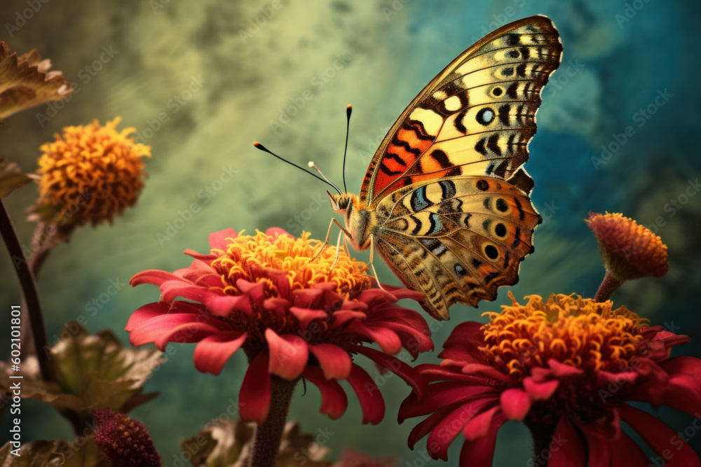 Obraz premium Schmetterling mit Blumenvordergrund