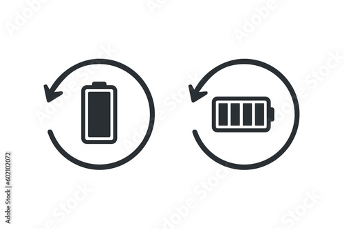 Battery rotation recover icon. Restore energy. Illustration vector