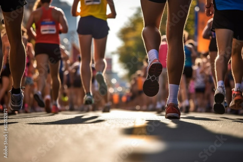 Fotobehang Rear view of low angle legs of marathon runner Generative AI