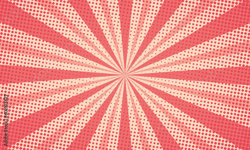 Red retro comic halftone burst vector background