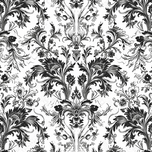 Damask Patern with Black and White Color. Generative AI