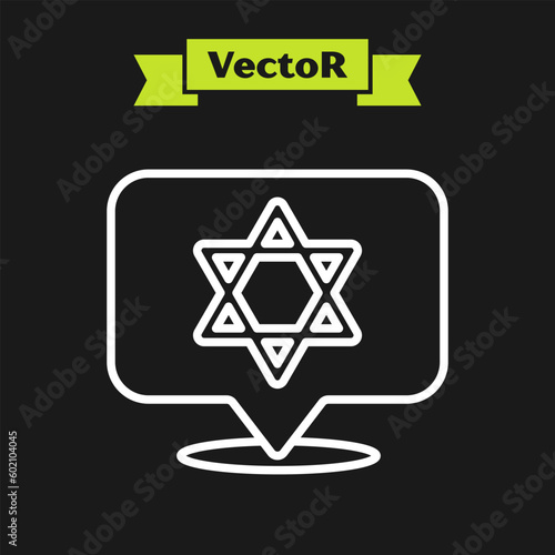 White line Star of David icon isolated on black background. Jewish religion symbol. Symbol of Israel. Vector