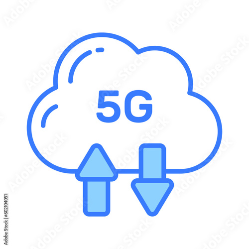 Upward and downward arrow with cloud showing concept vector of cloud syncing with 5G speed