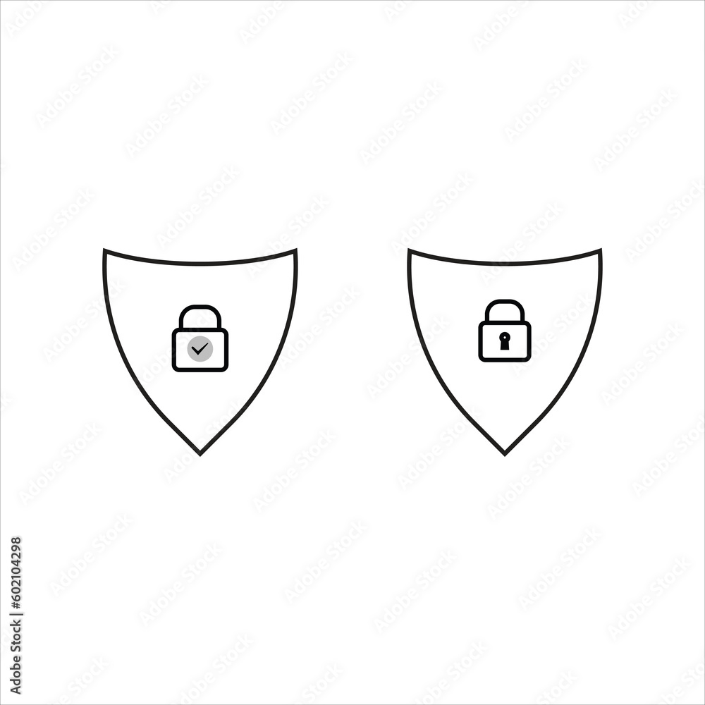 Illustration vector graphic of simple black and white padlock and shield security icon. flat and minimalistic design style. suitable for protection of design data, apk, procedures, etc. vector design Illustration vector graphic of simple black and white padlock and shield security icon. flat and minimalistic design style. suitable for protection of design data, apk, procedures, etc. vector design