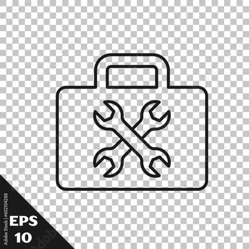 Black line Toolbox icon isolated on transparent background. Tool box sign. Vector