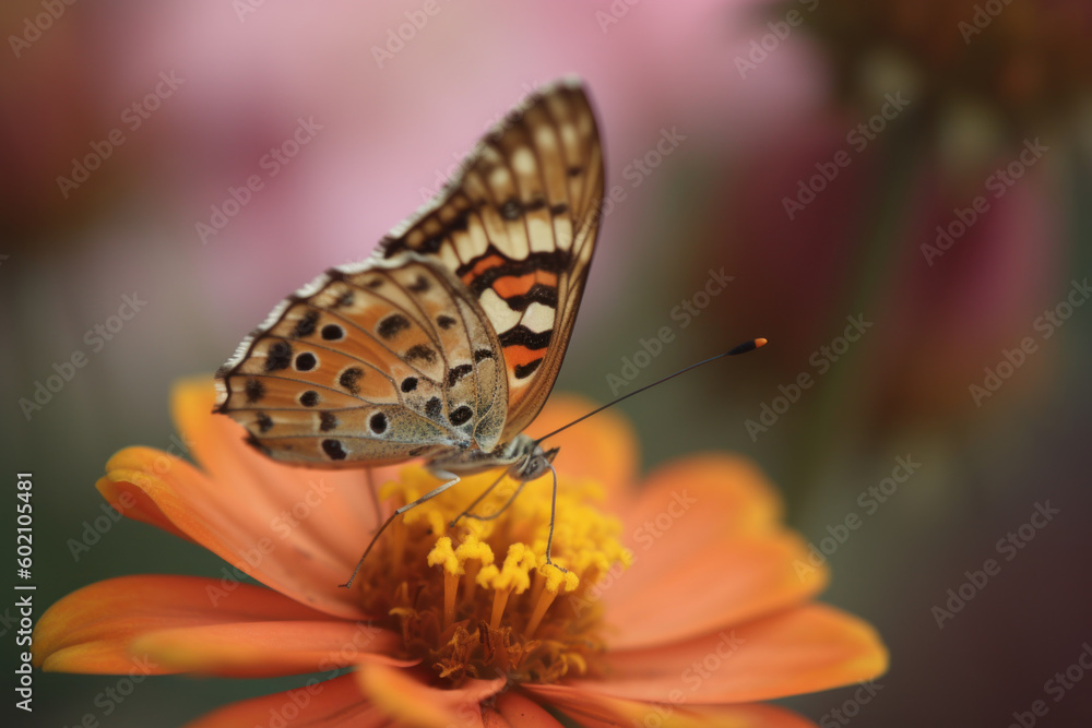 Obraz premium Schmetterling mit Blumenvordergrund